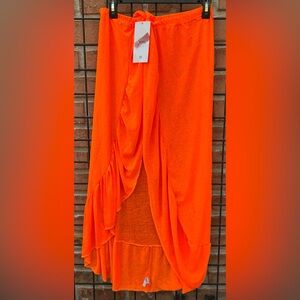 Sangily Orange Sheer Ruffle Accent Swimsuit Cover Up